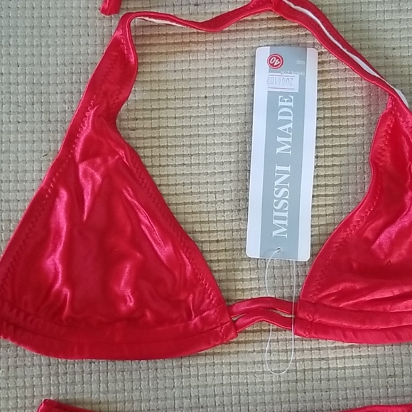 Red Satin like Triangle top bikini  Medium 2 piece - Picture 2 of 4